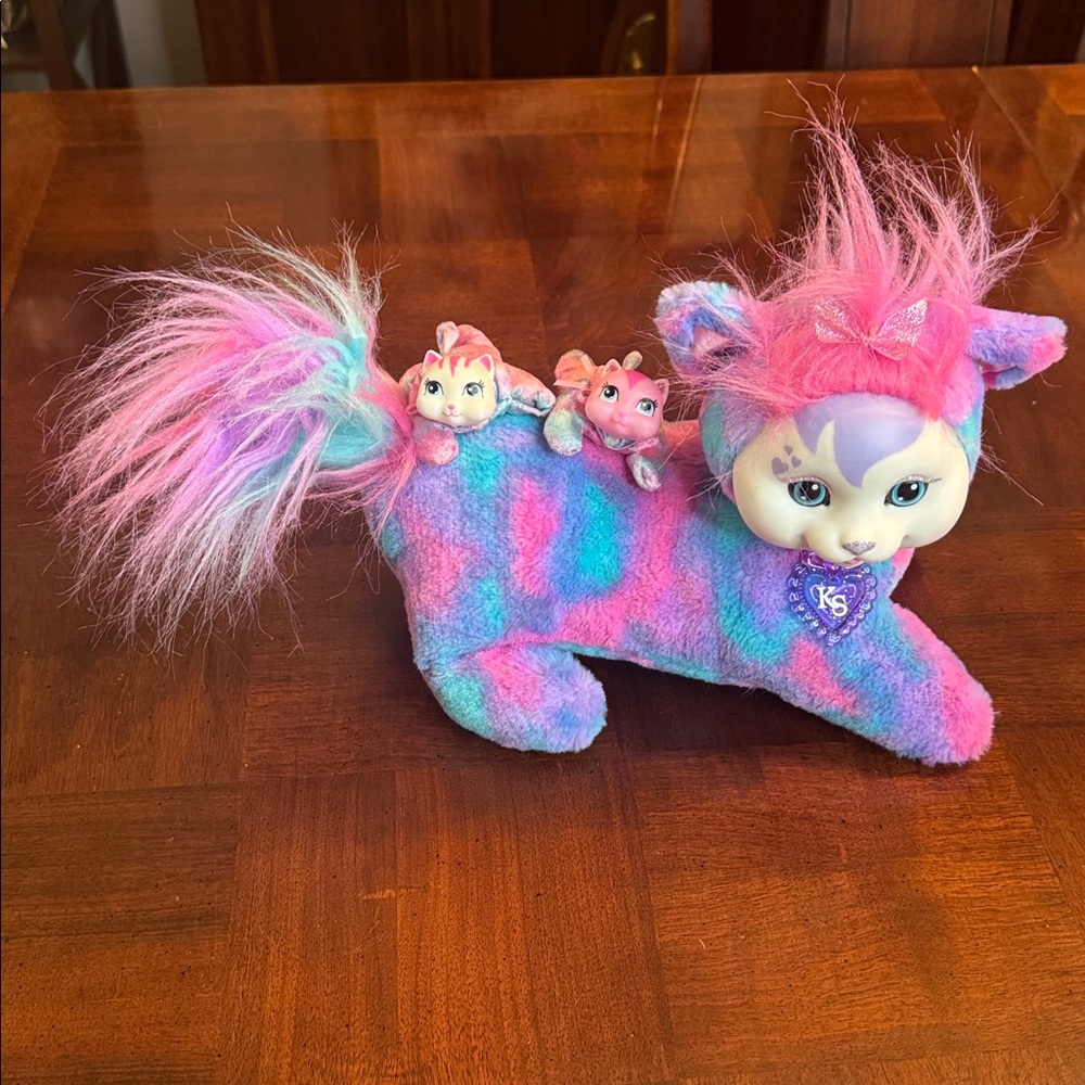 My Kitty Surprise Pink Blue Purple Plush Stuffed Animal Cat 2 Kittens Babies